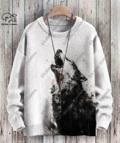 New animal series 3D printing retro cute lion tiger wolf art print authentic ugly sweater winter casual unisex sweater D-1