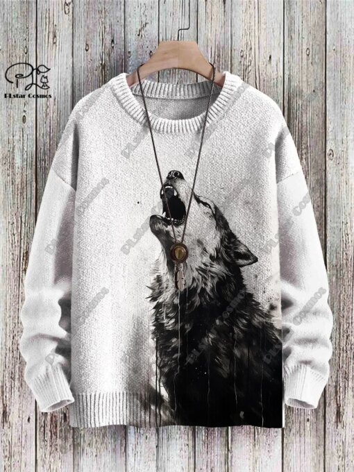 Buy New animal series 3D printing retro cute lion tiger wolf art print authentic ugly sweater winter casual unisex sweater D-1 online shopping cheap
