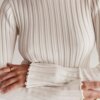 Buy Pit Strip Knitted Sweater Woman 2023 Autumn Solid Long Flare Sleeve Round Neck Pullover Casual Simple Basic Jumper Sweaters online shopping cheap