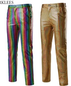 Rainbow Plaid Sequin Glitter Pants Men 70s Disco Party Dancer Singer Trousers Mens Nightclub DJ Stage Prom Pantalones Hombre 3XL