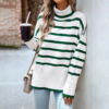 Buy Remelon Casual Fashion Turtleneck Striped Split Women's Sweater 2023 Autumn Elegant Chic Knit Pullover Loose Women Clothing online shopping cheap