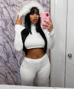 Ribbed Elegant 2 Pieces Sets Outfits 2023 Women Fall Winter Clothes Sexy Women Tracksuits Joggers Hoodie Tops Two Piece Sets