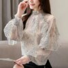 Buy See Through Lace Mesh Tops Women Chiffon Women's Elegant Blouse Vintage Female 2023 Fashion Woman Blouses and Shirts online shopping cheap