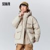 Buy Semir Down Jacket Men 2023 Winter New Casual Multi-Pocket Workwear Style Fashionable Thin Loose Hooded Jacket online shopping cheap