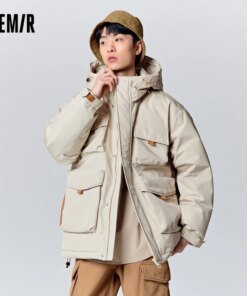 Semir Down Jacket Men 2023 Winter New Casual Multi-Pocket Workwear Style Fashionable Thin Loose Hooded Jacket