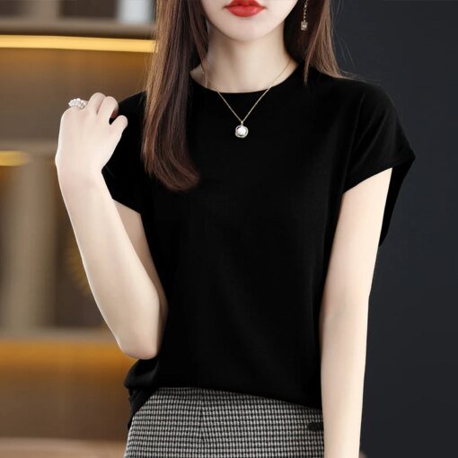 Buy Short-sleeved Shirts Women's Summer New 2022 Blusas Mujer Tops Ladies Knitted Sweater Vest Spliced Solid Pullover Clothing 1748 online shopping cheap