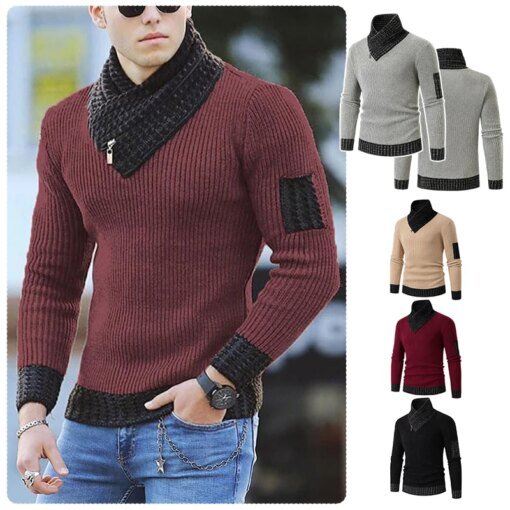 Buy Slim Fashion Autumn Men Casual Vintage Style Sweater Wool Turtleneck Solid 2023 Winter Men Warm Pullovers Sweaters online shopping cheap