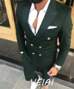 Slim Fit Double Breasted Men Suit For Wedding Prom 2 Piece Custom Groom Tuxedos Male Fashion Costumes Set Jacket With Pants