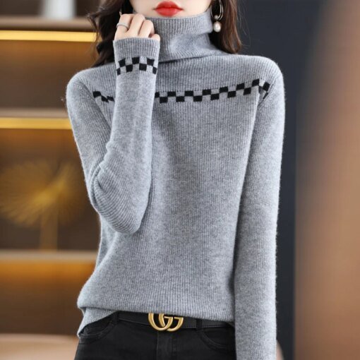 Buy Smpevrg 100% Wool Knitted Sweater Autumn Winter Women Sweaters Female Pullover Long Sleeve Turtleneck Casual Jumper Clothes Tops online shopping cheap