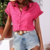Buy Solid Casual Loose Shirts For Women 2023 Summer Vintage Women's Oversized Shirts And Blouses Fashion Elegant Youth Female Tops online shopping cheap