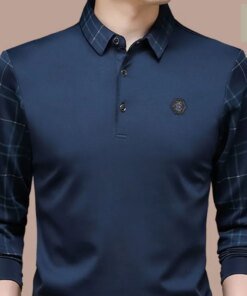 Solid Color Slim Fitting Fashionable Men’s Long Sleeved Polo Shirt, Formal Polo Shirt for Business and Office Use.