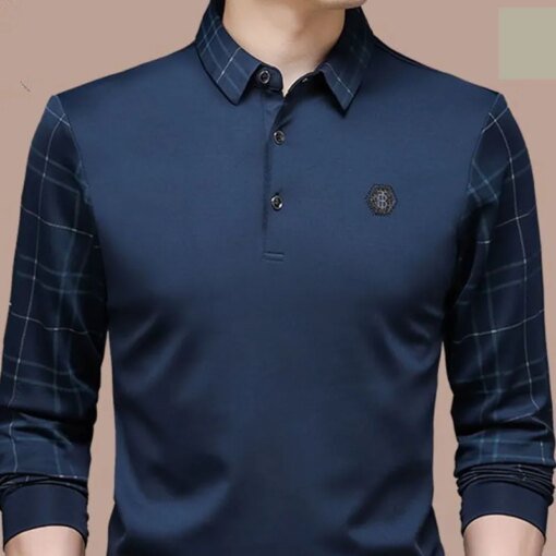 Buy Solid Color Slim Fitting Fashionable Men's Long Sleeved Polo Shirt