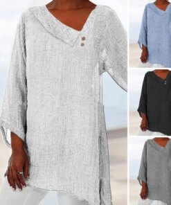 Solid Color Women Top Chic Streetwear Women’s Skew Collar Pullover Tops with Side Split Buttons Stylish Spring Autumn Fashion