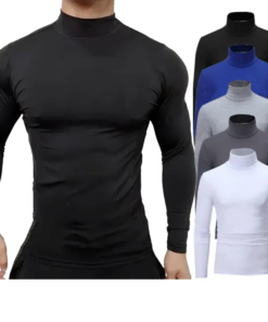 Spring Autumn Winter Men’s Bottom Shirt High Elasticity Men’s Casual Slim Fit Basic Long Sleeve Sports Turtleneck Quality Tops