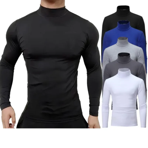 Buy Spring Autumn Winter Men's Bottom Shirt High Elasticity Men's Casual Slim Fit Basic Long Sleeve Sports Turtleneck Quality Tops online shopping cheap