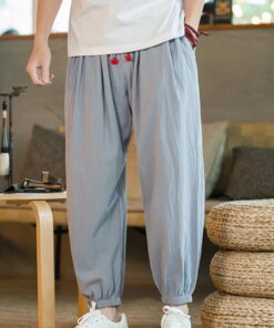 Spring Cotton Linen Pants Men Elastic Waist Casual Harem Pant Loose Sweatpants Traditional Chinese Trousers pantalons homme