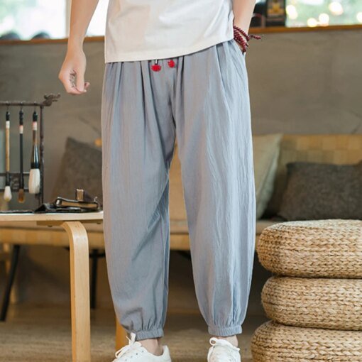 Buy Spring Cotton Linen Pants Men Elastic Waist Casual Harem Pant Loose Sweatpants Traditional Chinese Trousers pantalons homme online shopping cheap