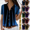 Buy Spring Summer New Design Printing Button Short Sleeve Women Retro Loose Size Sexy V-neck Shirt Everyday Street Trend Blouse online shopping cheap