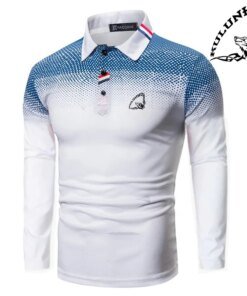 Spring and Autumn Men Long Sleeve Printed Polo Shirt