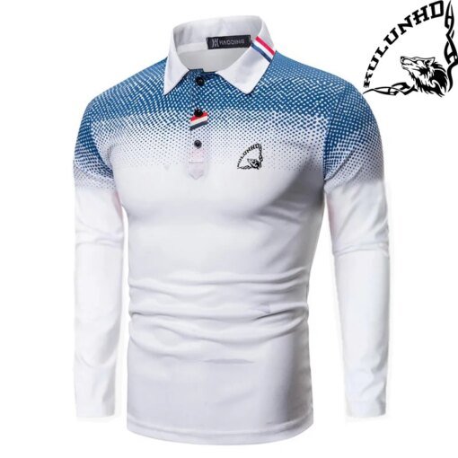 Buy Spring and Autumn Men Long Sleeve Printed Polo Shirt online shopping cheap