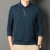 Buy Spring and Autumn Men's Pullover Button Lapel Solid Letter Printed Sequined Contrast Long Sleeve T-shirt Polo Bottom Casual Tops online shopping cheap