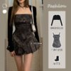Buy Suit Women's 2023 Autumn New Sweet and Spicy Wind Sunscreen Shawl Cover Up Design Sense Tie Dyed Denim Strap y2k skirt sets online shopping cheap