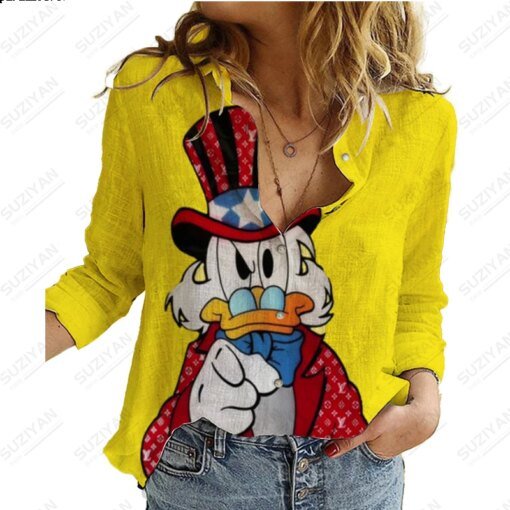Buy Summer Disney 3D Printing Funny Women's Long Sleeve Shirt Casual Elegant Button Cardigan Street Fashion Chiffon Shirt Breathable online shopping cheap