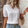 Buy Summer Fashion Vertical Stripes Lace V-neck Shirt Casual Puff Short Sleeve Blouse Women Elegant Top Female Cute Blusas New 27878 online shopping cheap