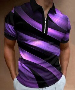 Summer Men’s New Spiral Stripe 3D Printed Men’s Casual Vintage Short Sleeve Zipper POLO Shirt Fashion Sport Tops
