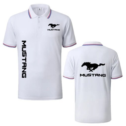 Buy Summer Mustang car logo print high-end Business Men's Polo Shirt Men's Short Sleeve Golf Shirt 100% Cotton short sleeves top online shopping cheap