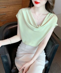 Summer Office Lady Short Sleeve Tops French Style Elegant Pile Collar Blouse Korean Chic Shirt for Women Loose Clothes 26995