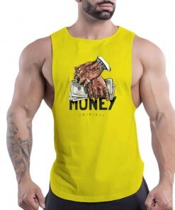 Summer Outdoor Fitness Adult Men’S O-Collar Vest Creative Dollar Pattern 2d Printed Breathable Quick-Drying Sleeveless Shirt