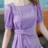 Buy Summer Tops Women Blouses VONDA Elegant 2023 Casual Waist Pleated Solid Color Shirts Fashion Short Sleeve Tunic Shirts Blusas online shopping cheap