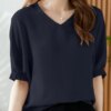 Buy Summer Work OL Blouse ZANZEA Fashion Women V Neck Half Sleeve Shirt Loose Tunic Blusas Stylish Office Tops Oversize Chemise online shopping cheap