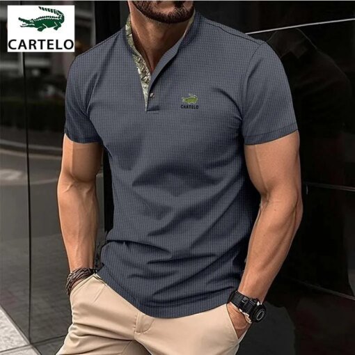 Buy Summer new men's casual short-sleeved Polo shirt Fashion sports fashion stand collar T-shirt men's breathable Polo shirt men's h online shopping cheap