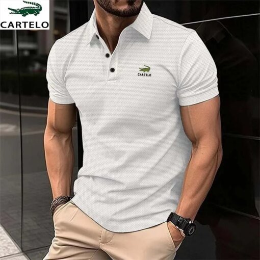 Buy Summer new men's halter hollow short sleeve Polo shirt ice silk breathable business fashion T-shirt men's brand clothing online shopping cheap