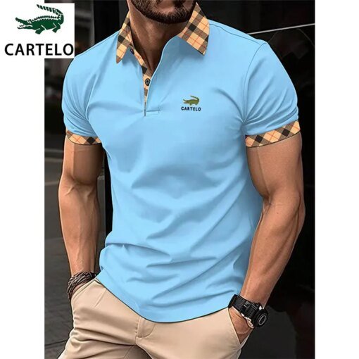 Buy Summer new men's lapel anti-hairball Polo shirt printed short sleeve casual business fashion loose suitable for men's Polo shirt online shopping cheap