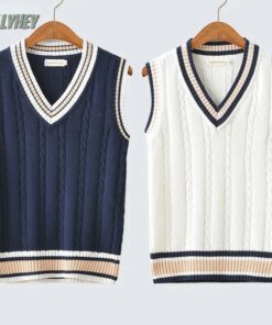 Sweater Vest Men Thicken V-neck Sleeveless Knitted Sweaters Vests Striped Retro Preppy-style Simple Chic Loose Casual All-match