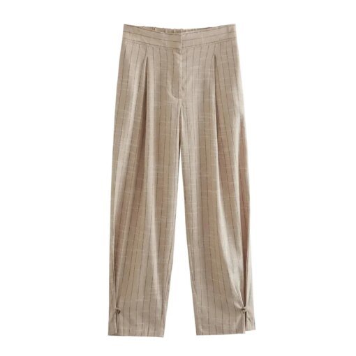 Buy TRAF Woman Ruching Striped Pant Summer High Waist Back Elastic Pants Woman Clothing Pocket Trousers Commuter Elegant Women Pants online shopping cheap