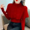 Temperament Sweet Women’s Clothing Office Lady Simplicity Elegant Vintage Fashion Slim Solid Color Buttons Patchwork Sweaters