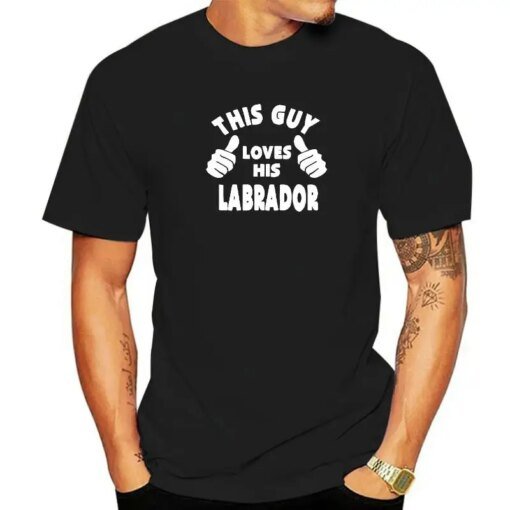 Buy This Guy Loves His Labrador Dog Pet T Shirt Funny Birthday Gifts for Men Dog Father Short Sleeve O Neck Cotton T-Shirt online shopping cheap