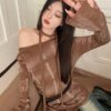 Buy Tonngirls Vintage Hollowed Out Knitwear Sweater Women Retro Autumn Lazy Style Sweater Y2k Grunge Tops Streetwear Broken Pullover online shopping cheap