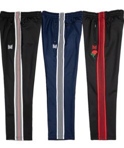 Top Version Stripes Needles Pants Men Women Poly Smooth Awge Track Pants Butterfly Embroidery Logo Trouser Hip Hop Pant