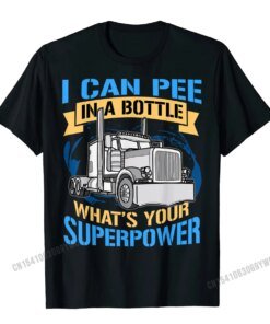 Buy Trucker Pee In A Bottle Superpower Funny Gift T-Shirt Men Camisa Tops Tees For Male Cotton Tshirts Simple Style Special online shopping cheap