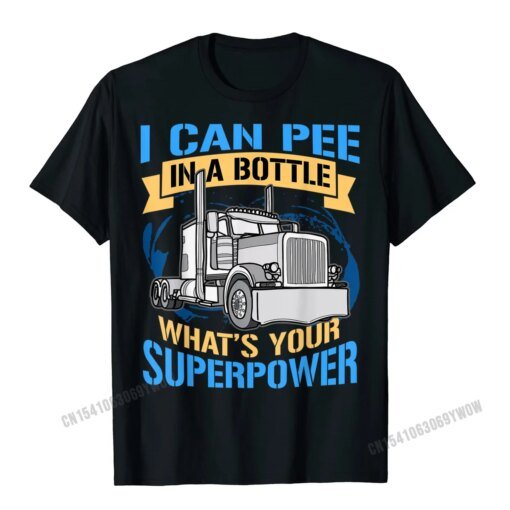 Buy Trucker Pee In A Bottle Superpower Funny Gift T-Shirt Men Camisa Tops Tees For Male Cotton Tshirts Simple Style Special online shopping cheap