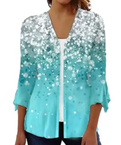 Vacation Women Cardigan Floral Printed Women’s Vacation Wear Open Front Cardigan Loose T-shirt Coats for Casual Summer Casual