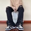Buy Vintage American Style Distressed Jeans with Spring and Autumn High Street Design Zippered Straight Leg Pants Floor Long Pants online shopping cheap
