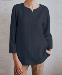Vintage Cotton Blouse ZANZEA Summer Work Shirts For Women Causal Solid Blusas Long Sleeve V Neck Tops Loose Basice Shirt Mujer