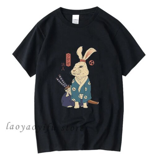 Buy Vintage Japan Style Bunny Print Tops Kawaii Harajuku Streetwear Anime Shirt Women Men Casual Cool Loose O-neck Tee Camisetas online shopping cheap
