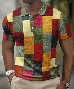 Vintage Men’s Polo Shirt 3D Printed Shirts Casual Short Sleeve Mesh Blouse Summer Clothing Oversized Tees Breathable Polo Shirt